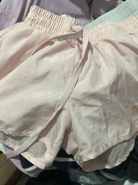 Women's Light Pink Athletic Shorts with Elastic Waist and Drawstring